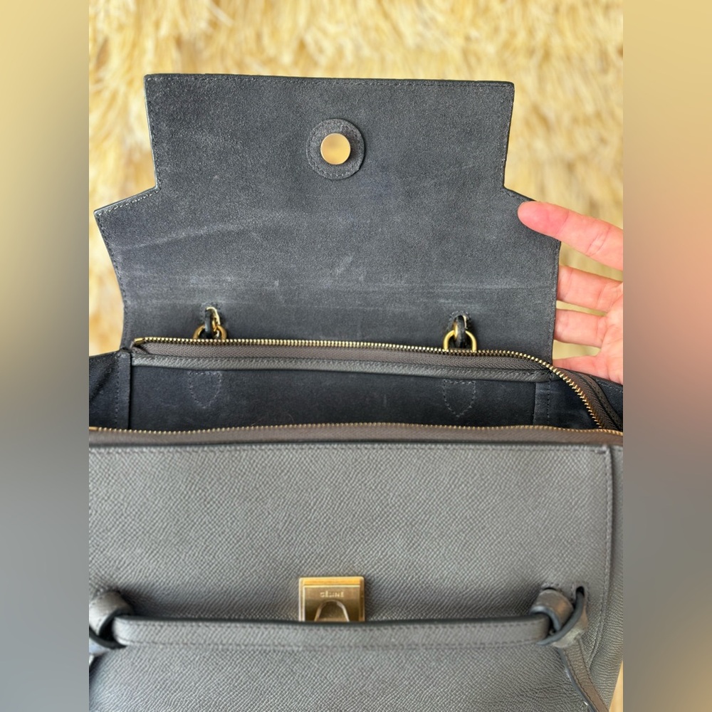 CELINE💎Grained Calfskin Mini Belt Bag LARGE💎Grey Saffiano Gold💎LIKE NEW - Picture 14 of 17